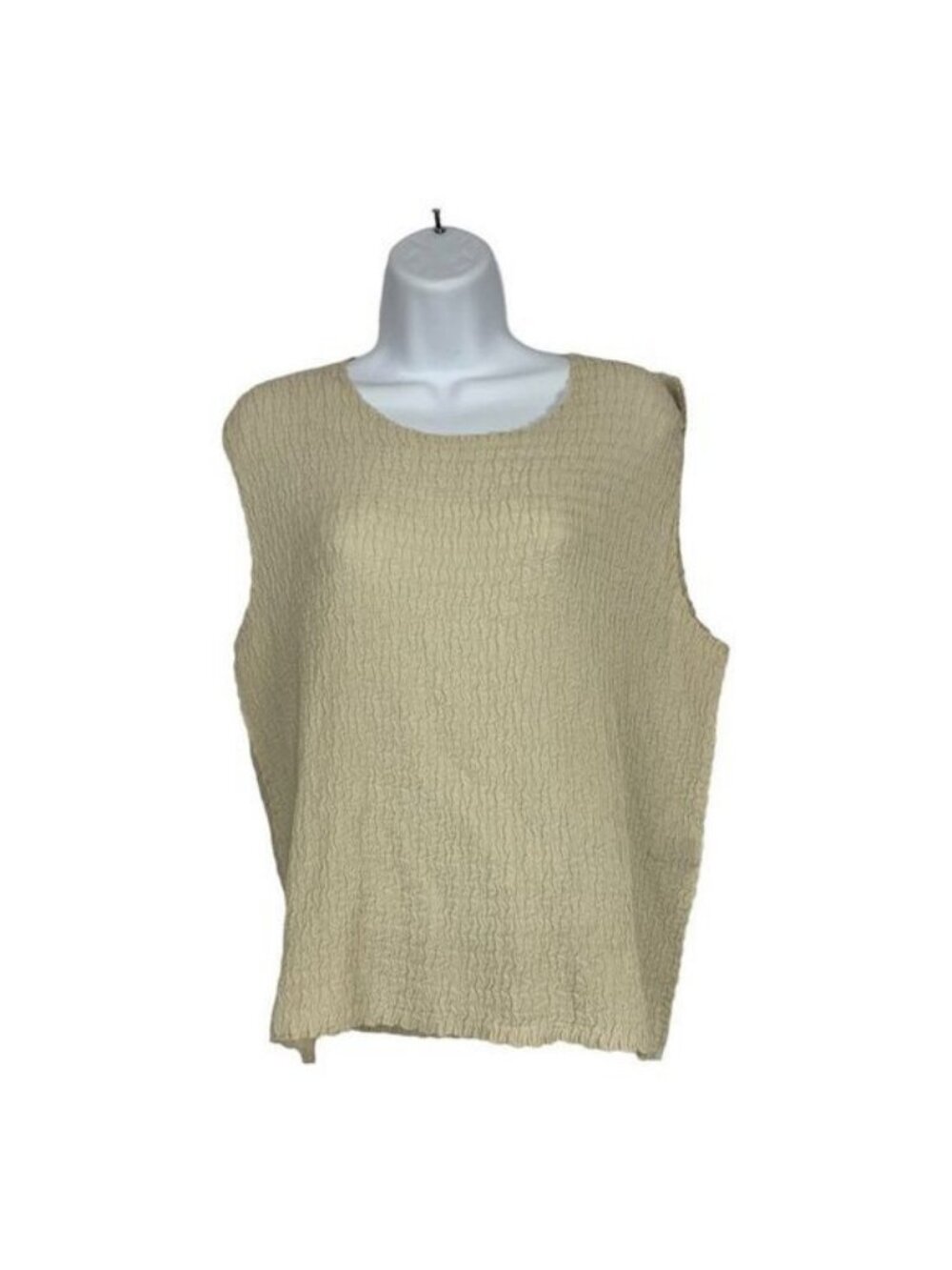 Josephine Chaus Petite Womens Crinkle Sleeveless Top M Beige Lightweight Casual